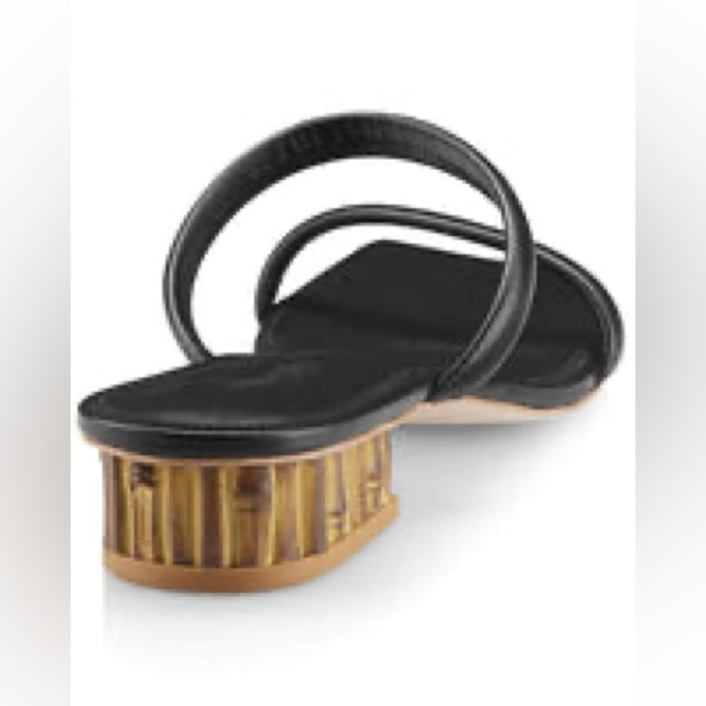 New Cult Gaia Women's Liz Leather Bamboo Heel Sandals  Black Size 41.5 - Picture 14 of 15